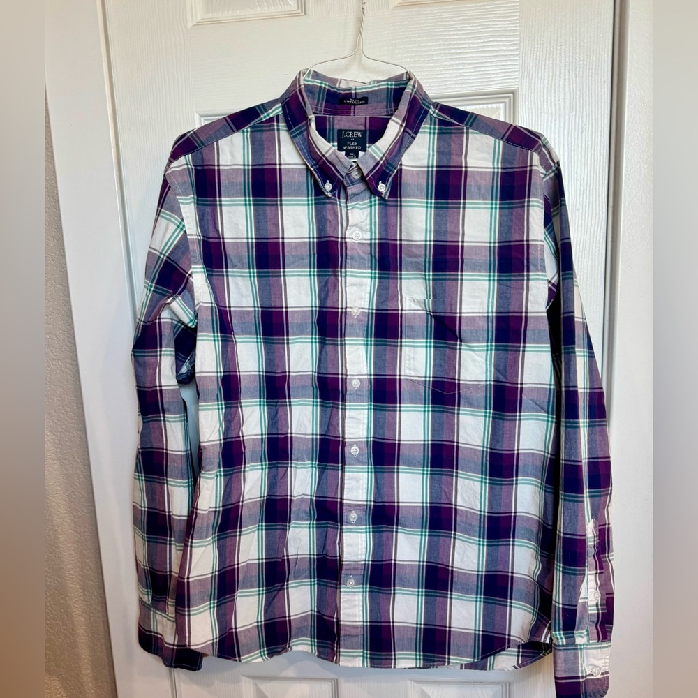 J. Crew Purple and Green Plaid Button Down Shirt